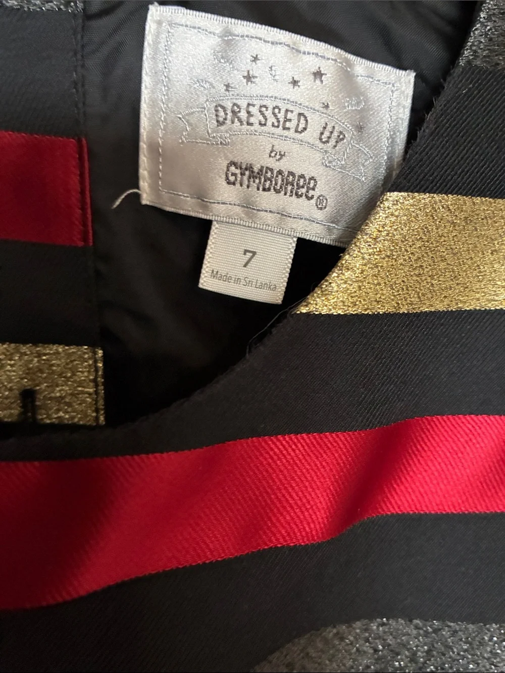 Gymboree Red, Gold & Black Striped Satin Party Dress Sz 7
